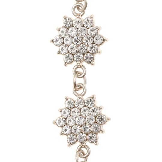Rhodium with Clear Rhinestone Flower Beads, 24mm by Bead Landing™